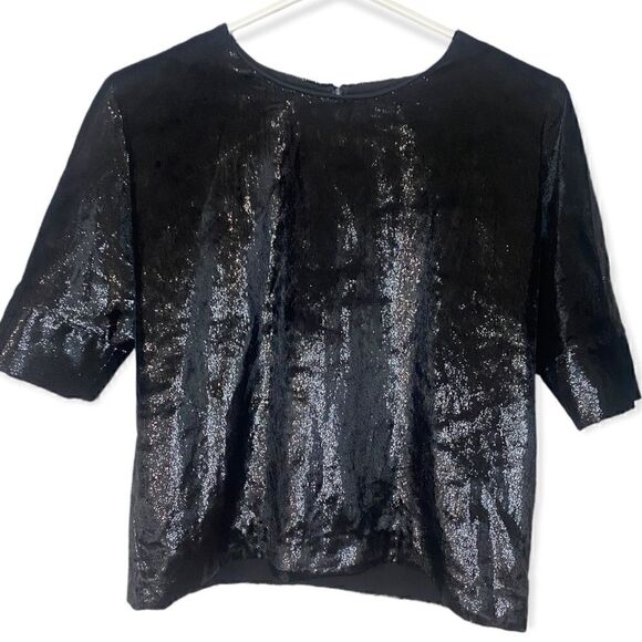 J Brand Black Daisy Short Sleeve Velvet Blouse - Picture 7 of 8